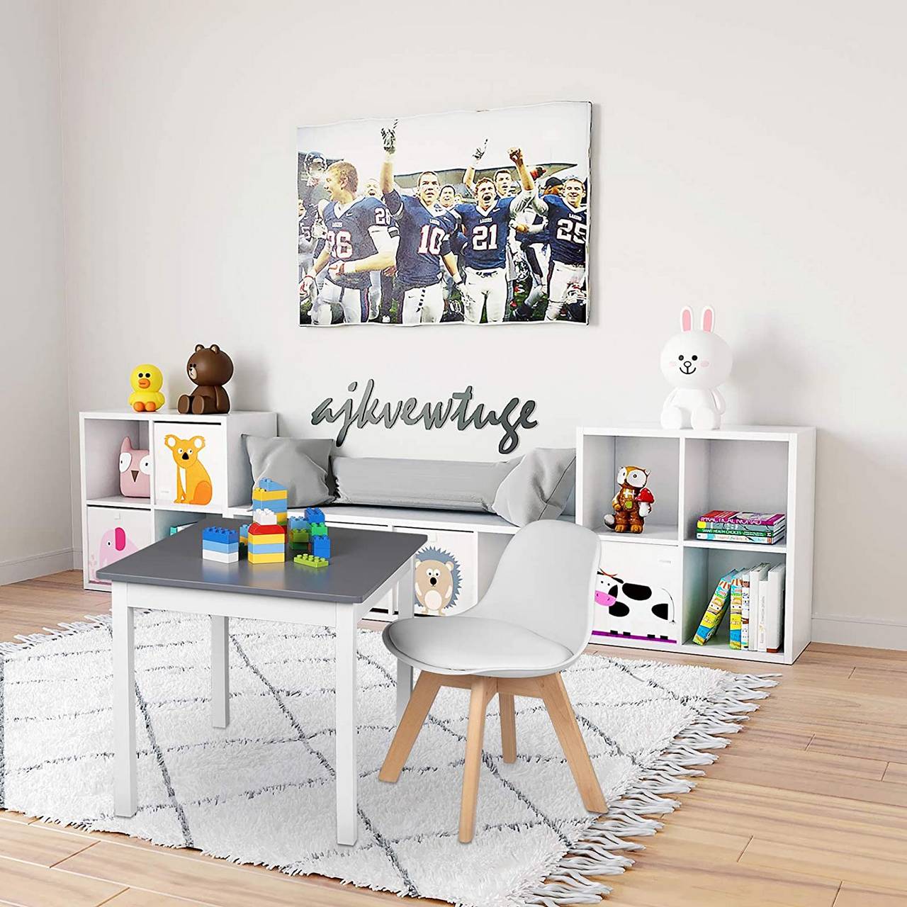 Woltu Kinderstoel met Houten Poten en Rugleuning - Wit - 56 x 38 x 33 cm