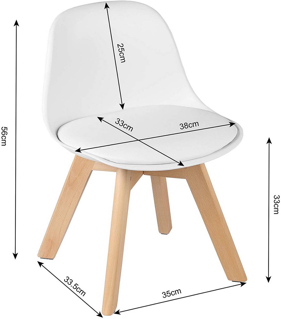 Woltu Kinderstoel met Houten Poten en Rugleuning - Wit - 56 x 38 x 33 cm