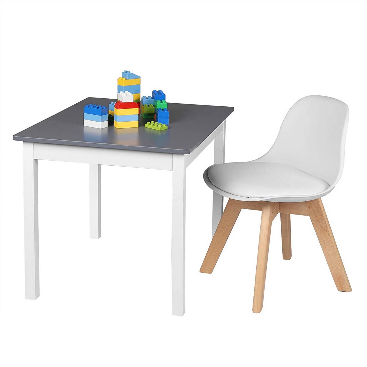 Woltu Kinderstoel met Houten Poten en Rugleuning - Wit - 56 x 38 x 33 cm