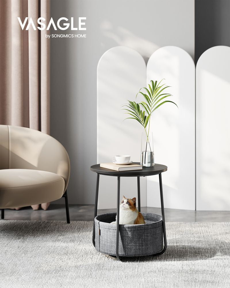 Parya Home Bijzettafel Cementgrijs/Wit - Ø45 x 50 cm - Met Opbergmand - Modern Design