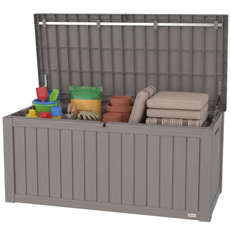 LifeGoods Kussenbox M - Opbergbox 450L - Kunststof - Weerbestendig - Gasveer - Grijs