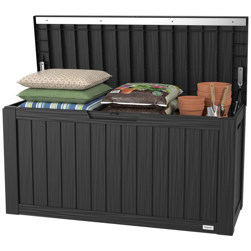 LifeGoods Kussenbox S – 300L – Kunststof – Weerbestendig & Luxe Gasveer – Zwart