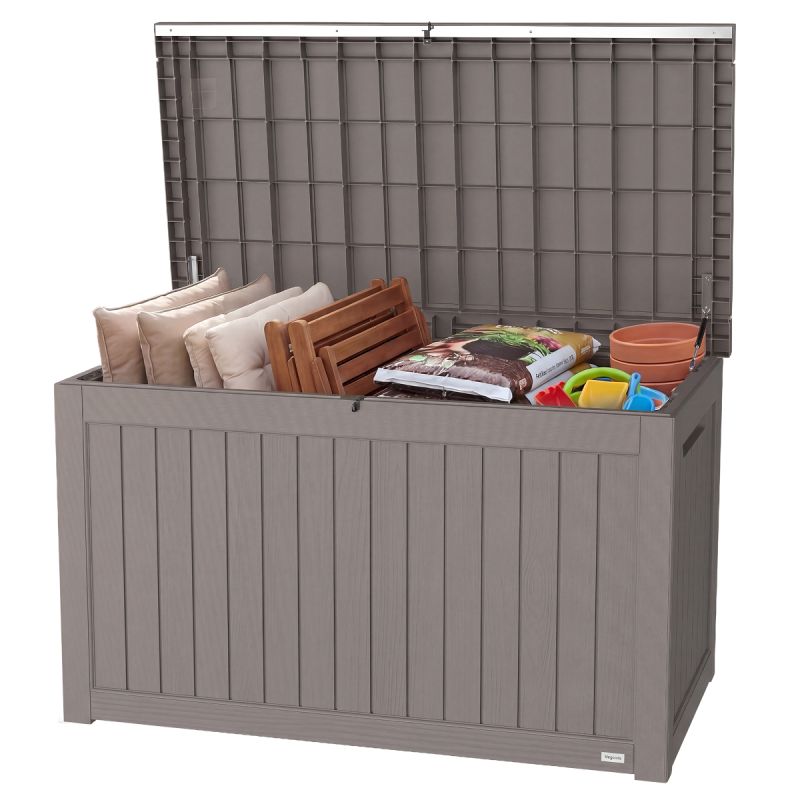 LifeGoods Kussenbox XL - 870L - Kunststof Houtlook - Grijs - Extra Groot Formaat