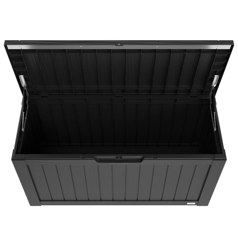 LifeGoods Kussenbox S – 300L – Kunststof – Weerbestendig & Luxe Gasveer – Zwart