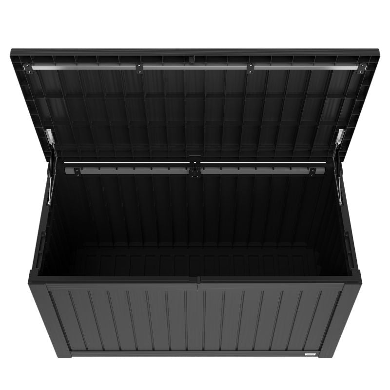 LifeGoods Kussenbox L - Kunststof - 570L - Gasveer - Weerbestendig - XXL Opbergbox - Donkergrijs
