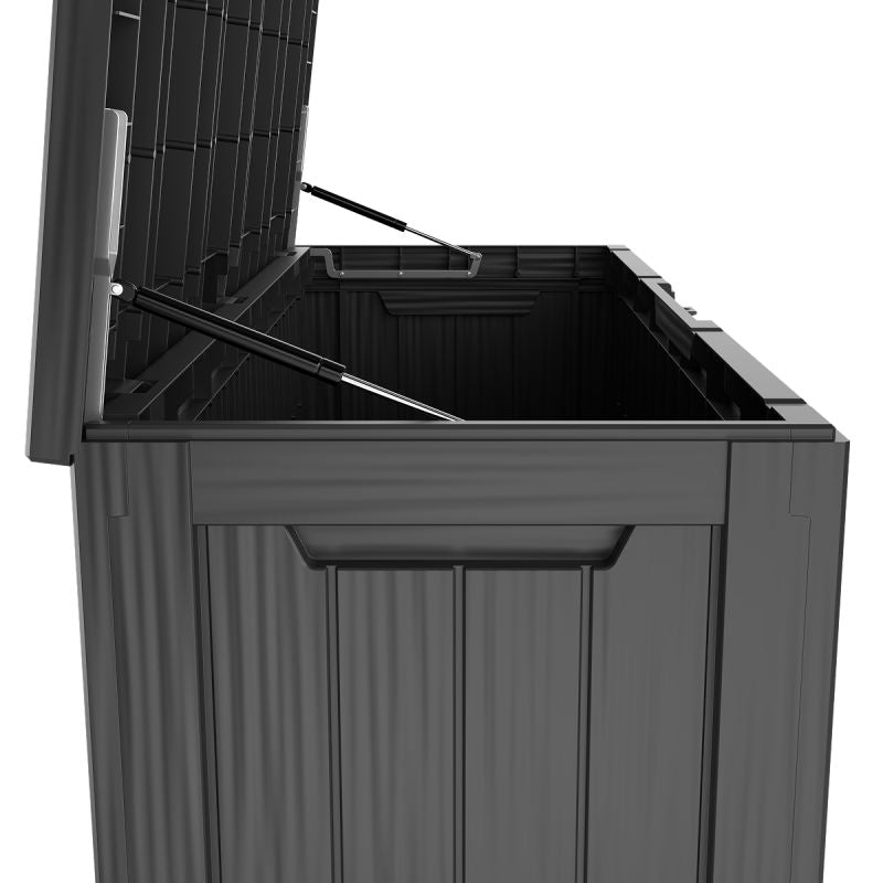 LifeGoods Kussenbox S – 300L – Kunststof – Weerbestendig & Luxe Gasveer – Zwart