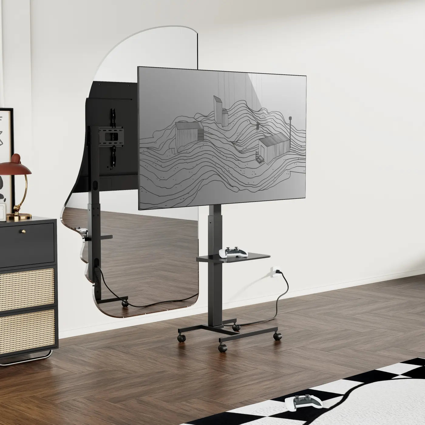VDD TV Standaard - Verrijdbaar - Draaibaar - 37 tot 75 Inch - 40 x 66 x 152 cm - Zwart