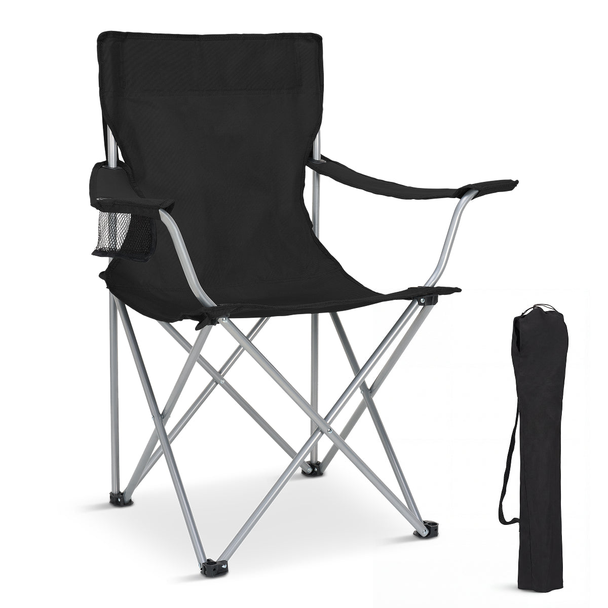 Trvlmore Kampeerstoel Basic – Zwart – 88 x 50 x 83 cm – Inklapbaar – 120 kg draagvermogen