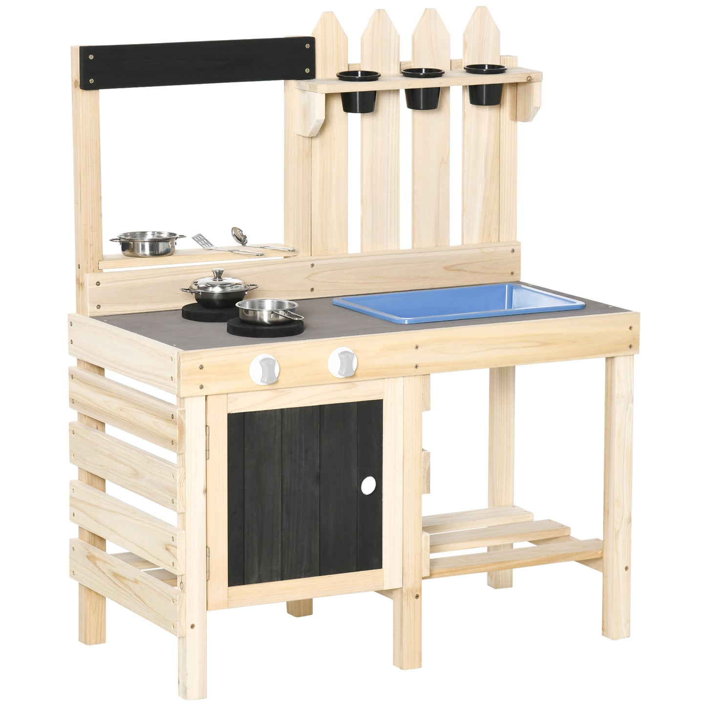 HOMCOM Kinderkeuken – Compleet Speelkeukentje met Accessoires – Grijs/Zwart – 82 x 30 x 85 cm