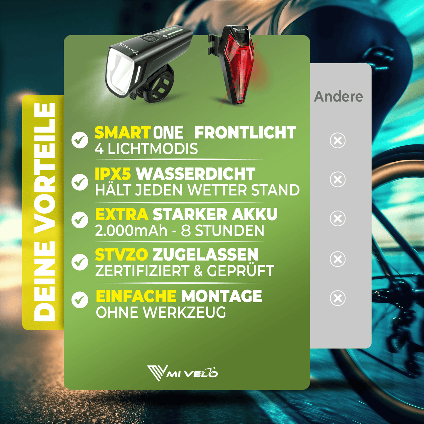 Mivelo Fietsverlichtingsset - Tot 11 uur accuduur - StVZO-goedgekeurd - USB-oplaadbaar - 100% waterdicht - LED voor- en achterlicht - Zwart