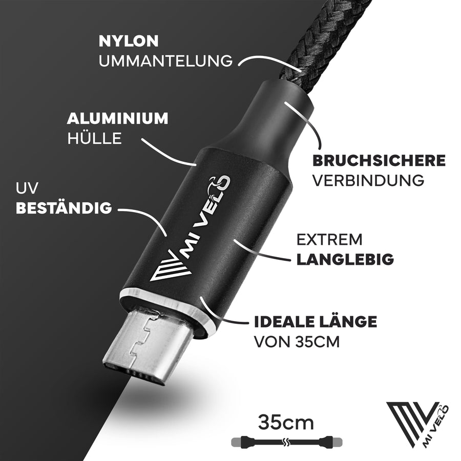 MiVelo Oplaadkabel – Voor Bosch Intuvia, Kiox & Nyon (oud) – USB-C – 35 cm – Zwart