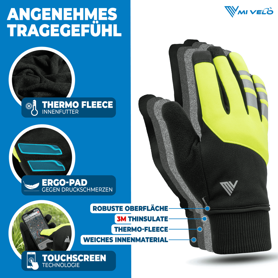 MIVELO THERMO-FIT Winterhandschoenen - Thermisch Fleece & 3M Thinsulate - Geel - Unisex - Maat S
