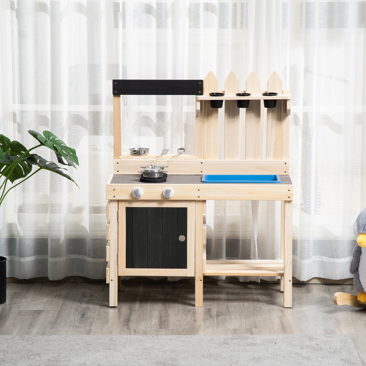 HOMCOM Kinderkeuken – Compleet Speelkeukentje met Accessoires – Grijs/Zwart – 82 x 30 x 85 cm