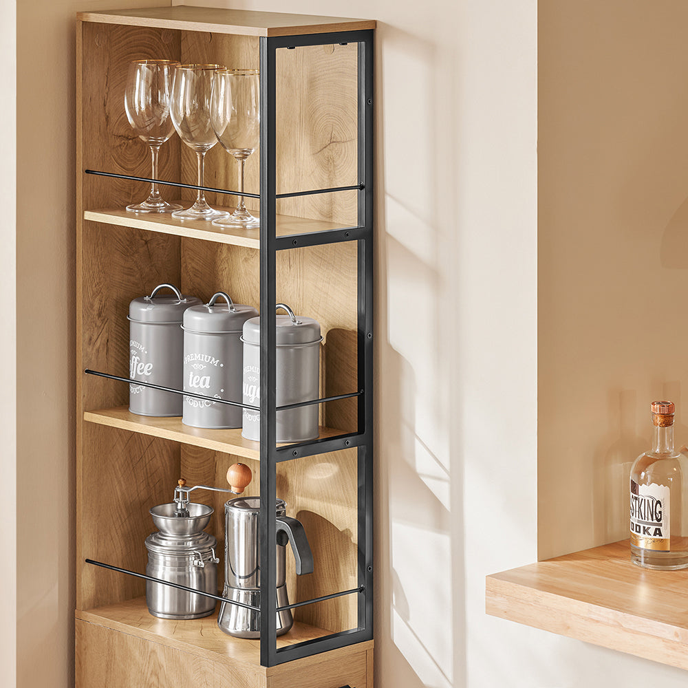 SoBuy NSR13-N Smalle Keukenkast op Wieltjes – 40x20x170 cm – Houtkleur met Zwart Metaal