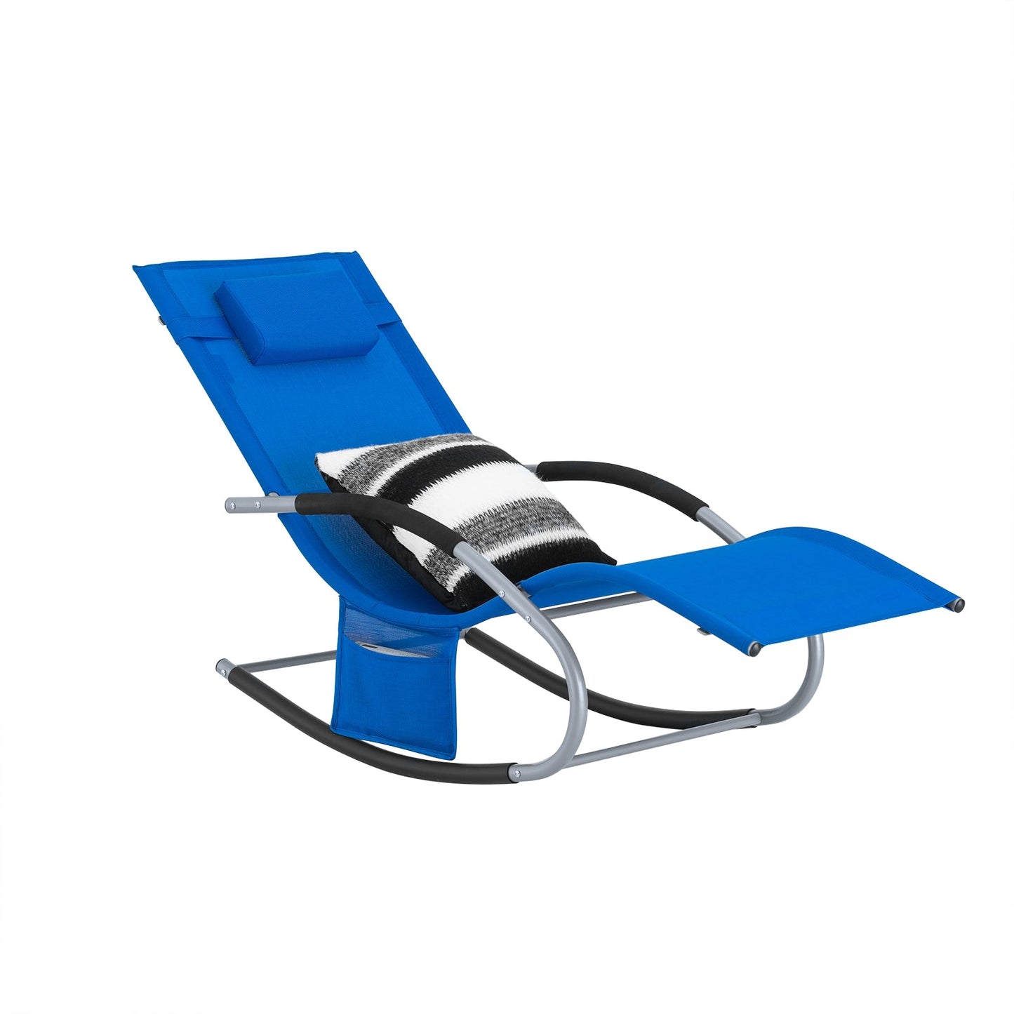 SoBuy Ligstoel OGS28-KB - Met Schommelpoten en Hoofdkussen - 150 x 63 x 83 cm - Blauw