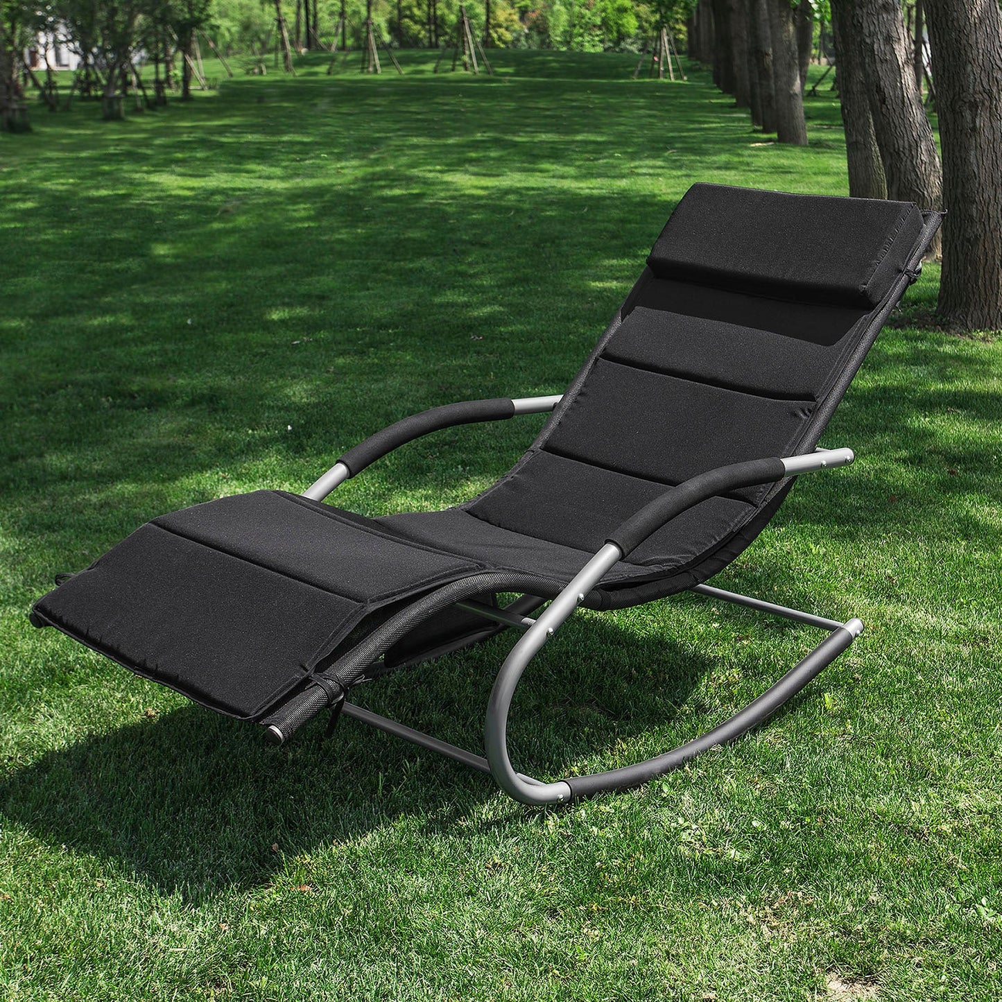 Sobuy schommelstoel OGS28 – ergonomische ligstoel - 143×57×85 cm - zwart
