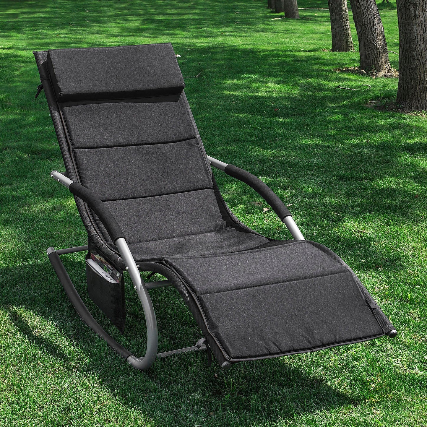 Sobuy schommelstoel OGS28 – ergonomische ligstoel - 143×57×85 cm - zwart