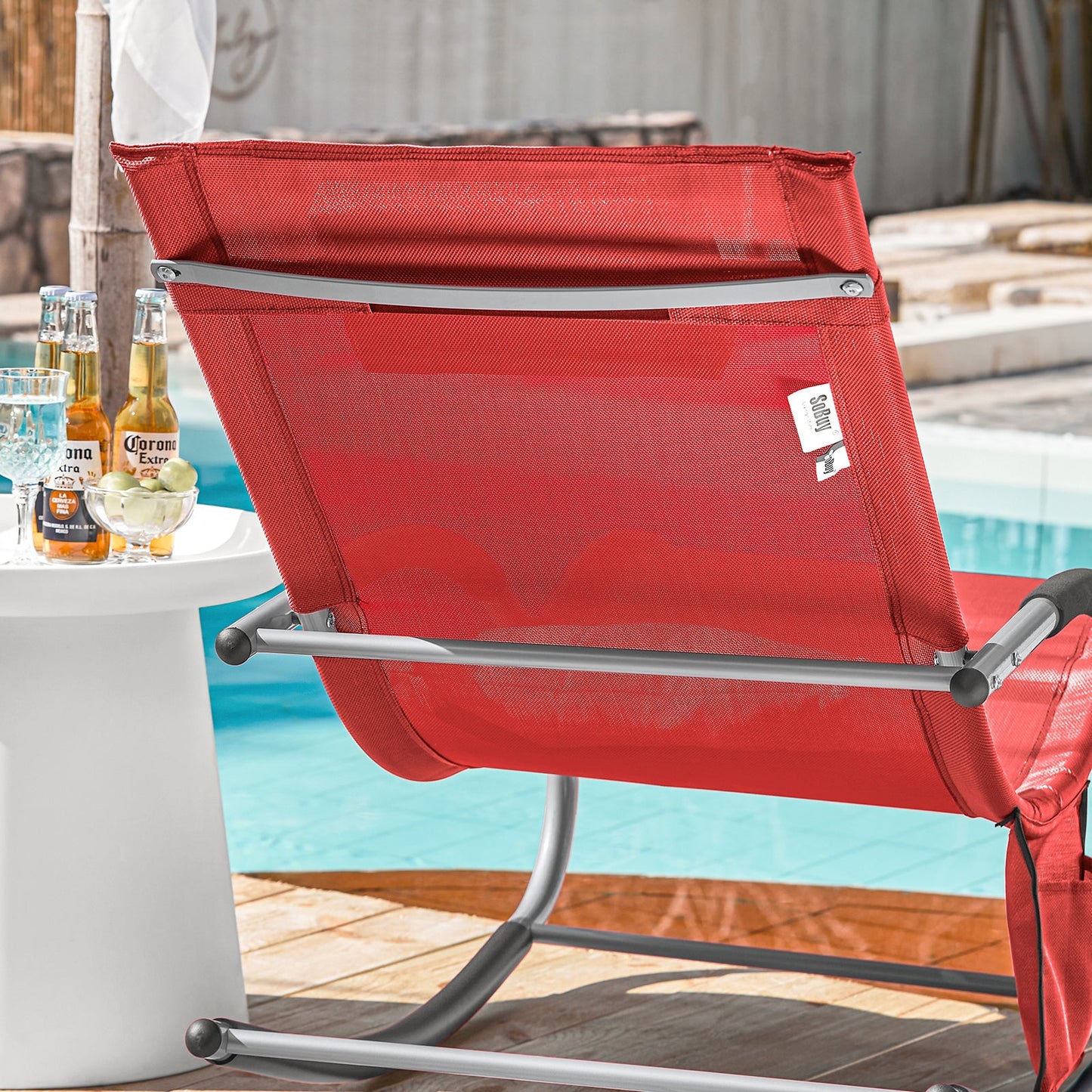 SoBuy Comfortabele Swingstoel - Rood - Metalen Frame