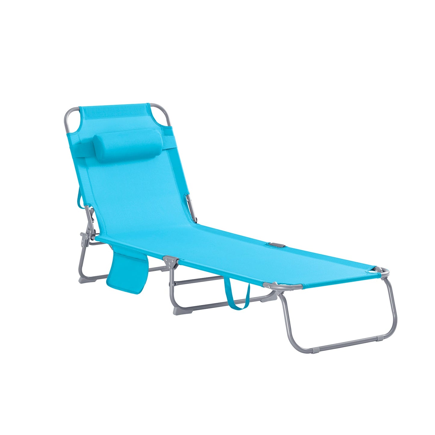 SoBuy Ligstoel Blauw – Opvouwbare Verstelbare Tuinligstoel met Hoofdsteun en Opbergzak – 57 x 72 x 14 cm Ingeklapt