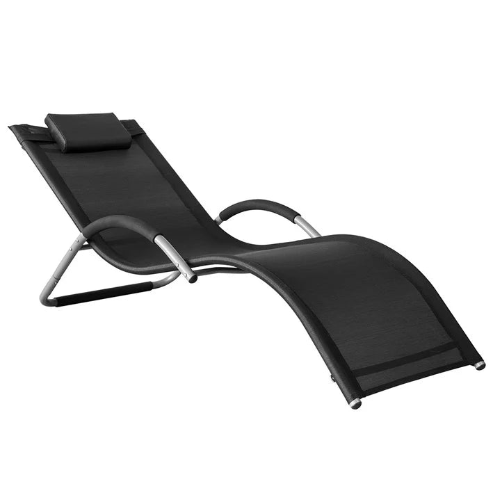 SoBuy Tuinstoel - Ligstoel Zwart - 63x66x172cm - OGS38-SCH