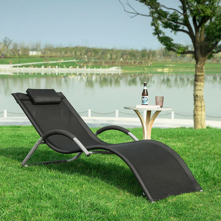 SoBuy Tuinstoel - Ligstoel Zwart - 63x66x172cm - OGS38-SCH