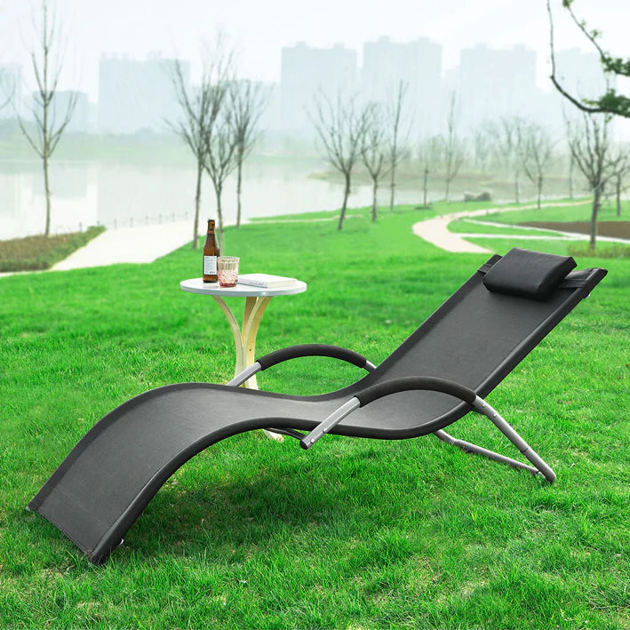 SoBuy Tuinstoel - Ligstoel Zwart - 63x66x172cm - OGS38-SCH