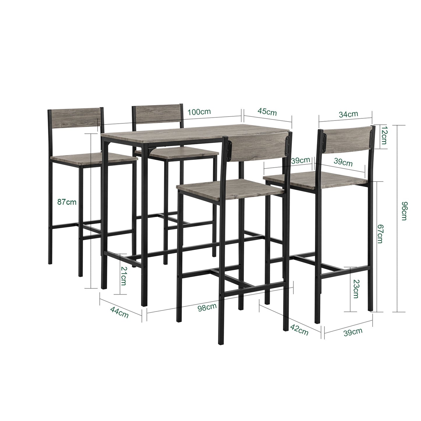 SoBuy Eettafelset OGT14-N - 1 Tafel met 4 Stoelen - 100 x 45 x 87 cm - MDF