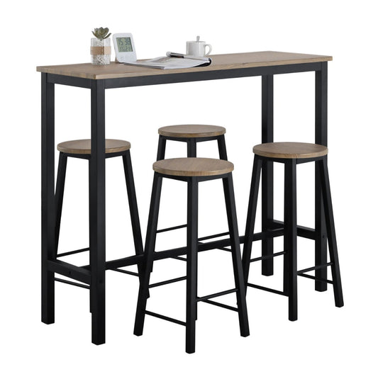 SoBuy Bartafel met 4 Krukken - Max. 150 kg - Industrieel - 120 x 40 x 100 cm - Bruin / Zwart