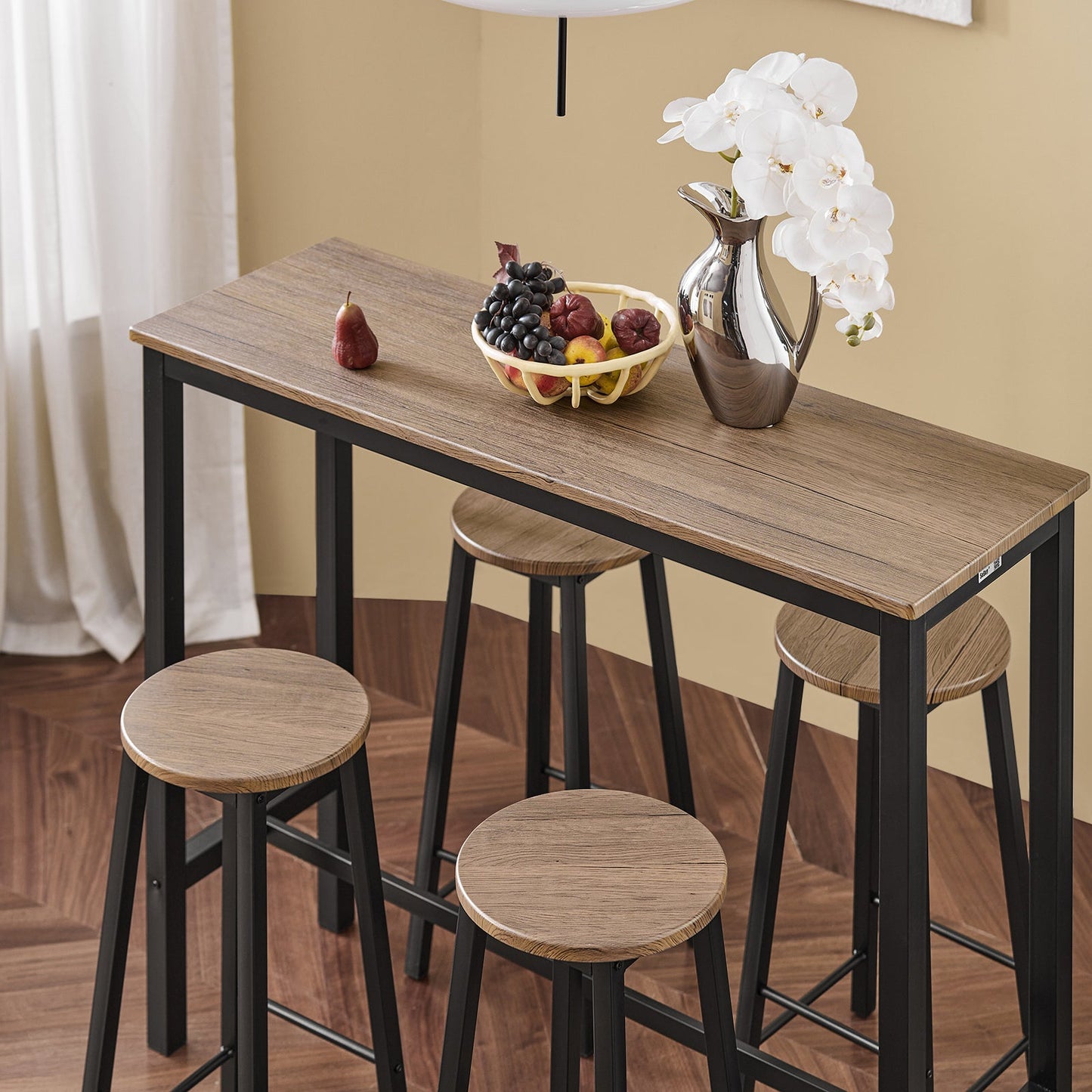 SoBuy Bartafel met 4 Krukken - Max. 150 kg - Industrieel - 120 x 40 x 100 cm - Bruin / Zwart