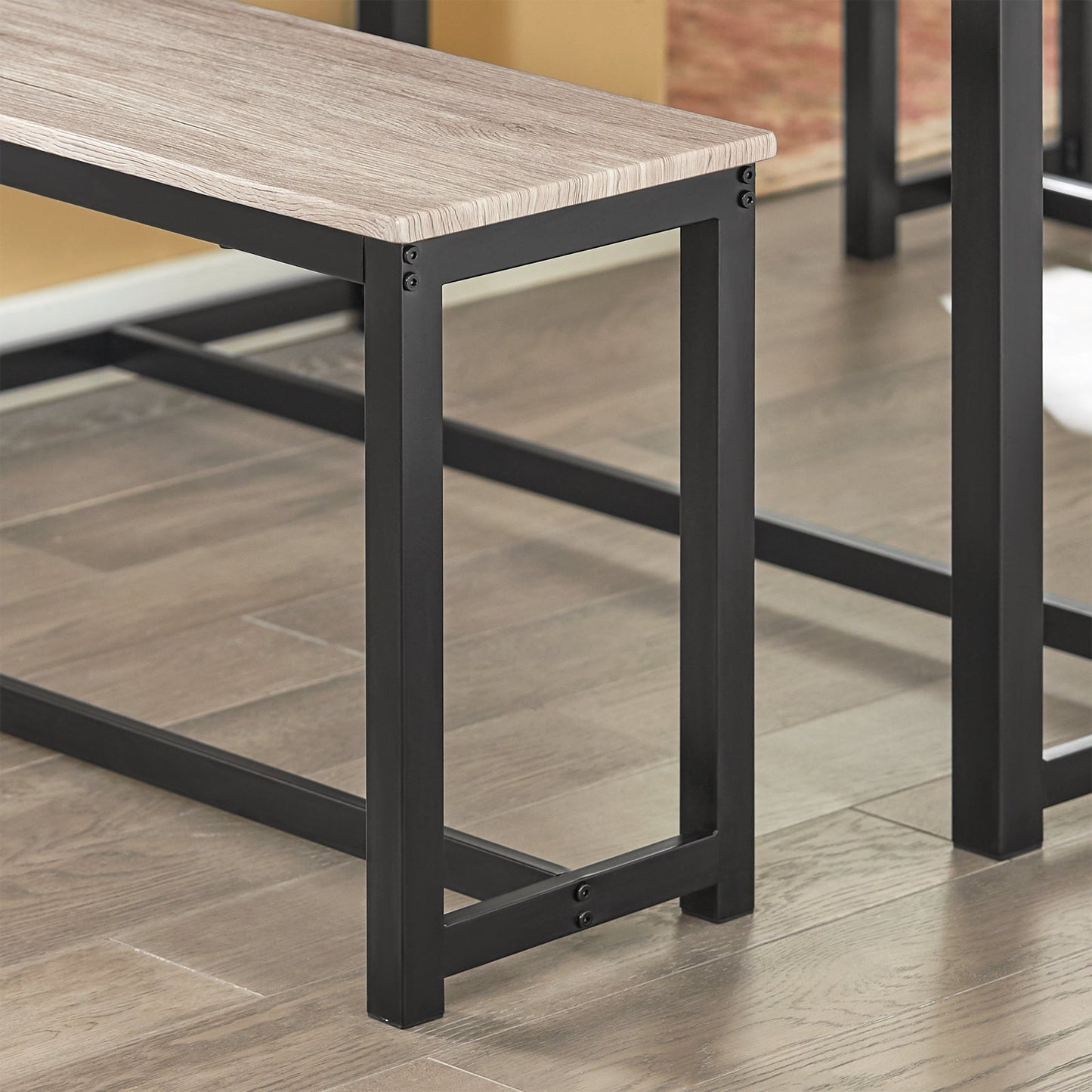 SoBuy 3-Delige Eettafelset OGT25-HN - 2 Banken 1 Eettafel - MDF met Metalen Poten - 110 x 74 x 58 cm - Natuur/Zwart