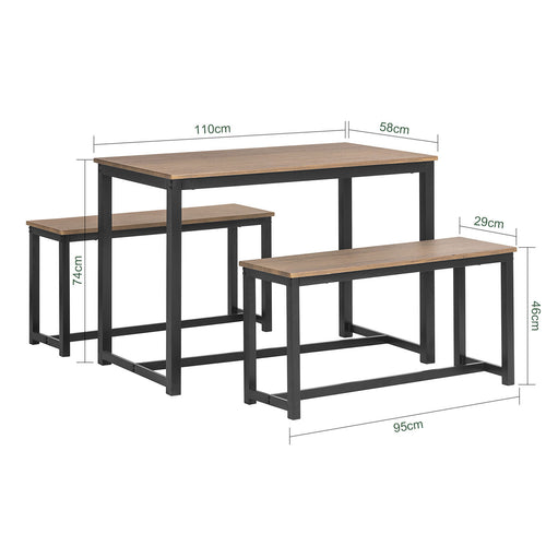 SoBuy Eettafel met 2 Banken - Max. 150 kg - 110 x 58 x 74 cm - Industrieel - Bruin / Zwart