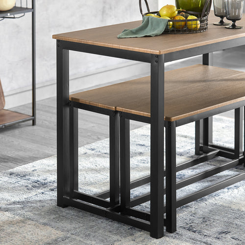SoBuy Eettafel met 2 Banken - Max. 150 kg - 110 x 58 x 74 cm - Industrieel - Bruin / Zwart