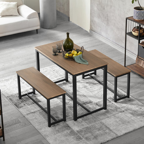 SoBuy Eettafel met 2 Banken - Max. 150 kg - 110 x 58 x 74 cm - Industrieel - Bruin / Zwart