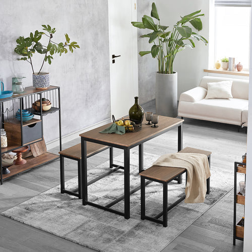 SoBuy Eettafel met 2 Banken - Max. 150 kg - 110 x 58 x 74 cm - Industrieel - Bruin / Zwart