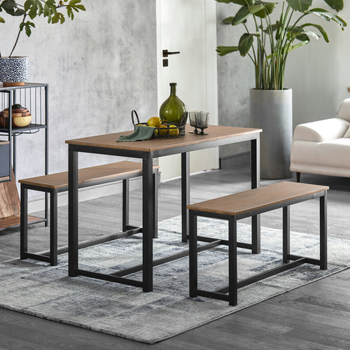 SoBuy Eettafel met 2 Banken - Max. 150 kg - 110 x 58 x 74 cm - Industrieel - Bruin / Zwart