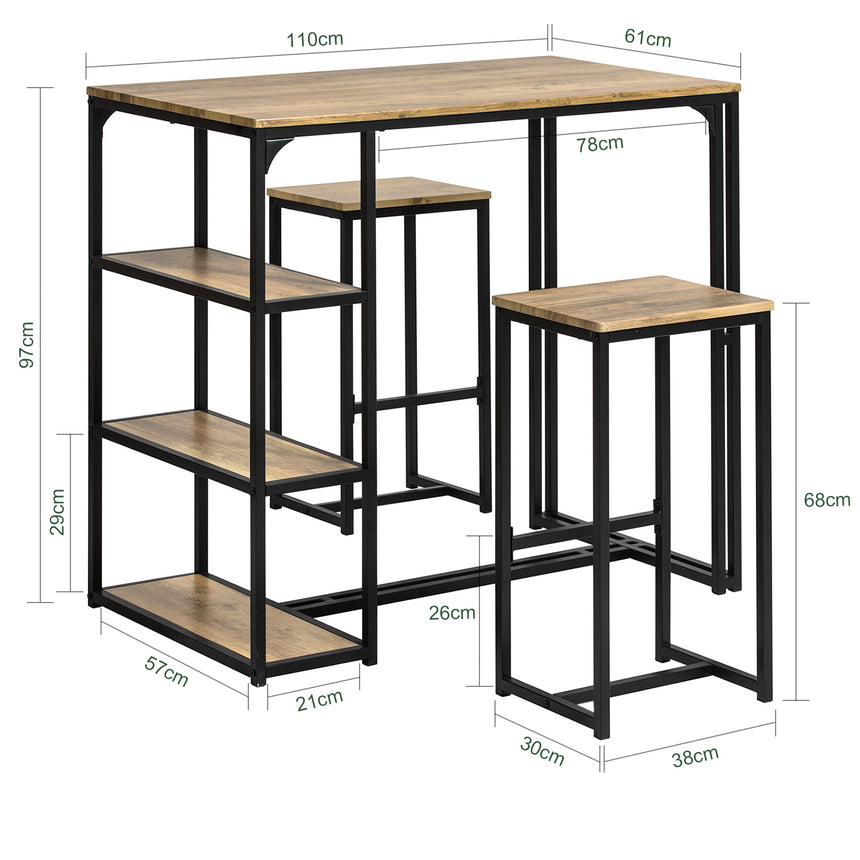 SoBuy OGT43-F Keukentafelset - Bruin Hoge Bartafel met Krukken