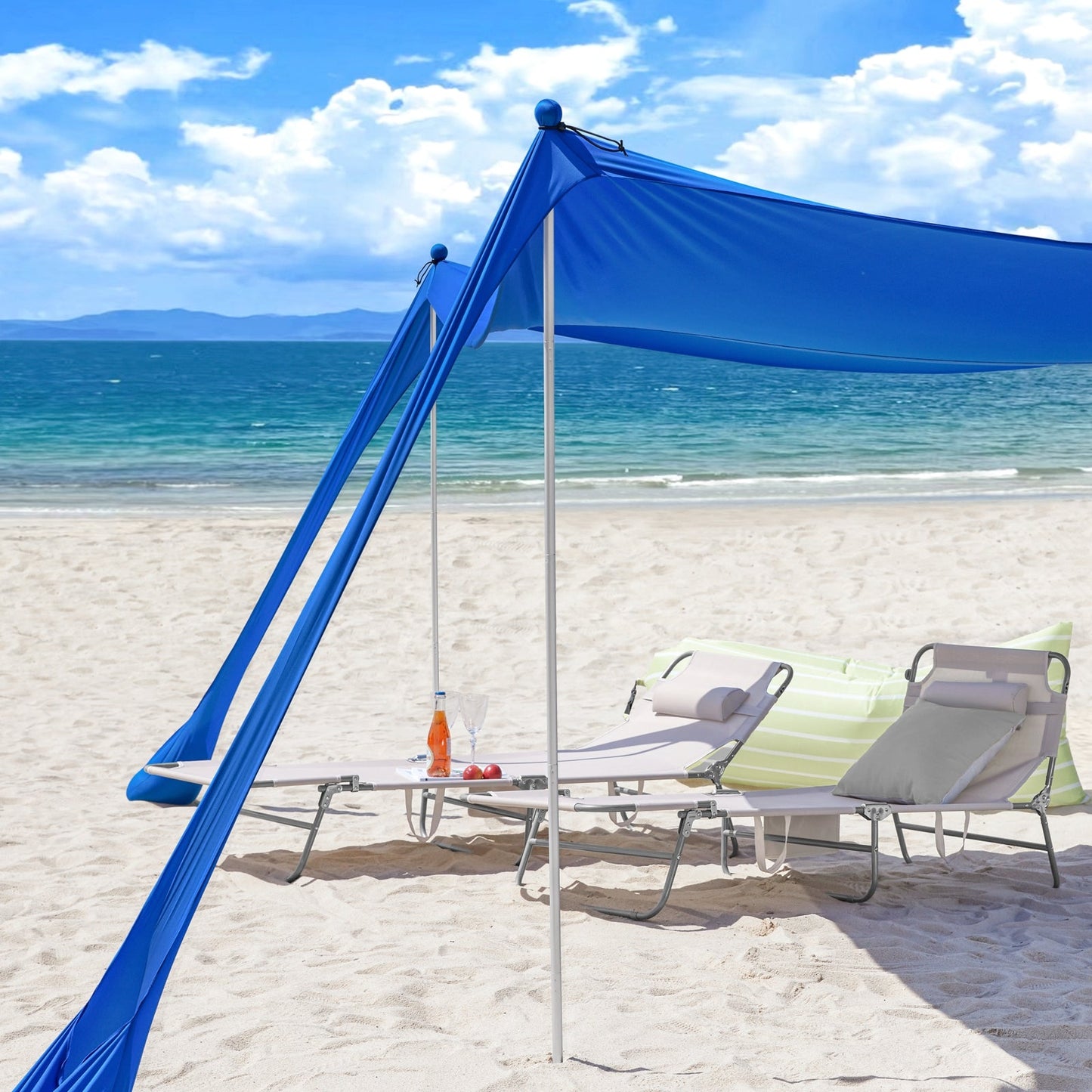 SoBuy OZT02-DB Strandtent 400x400x200 cm – Koningsblauw – Lycra Polyester – UPF 30 – Draagbare Strandluifel met Draagtas