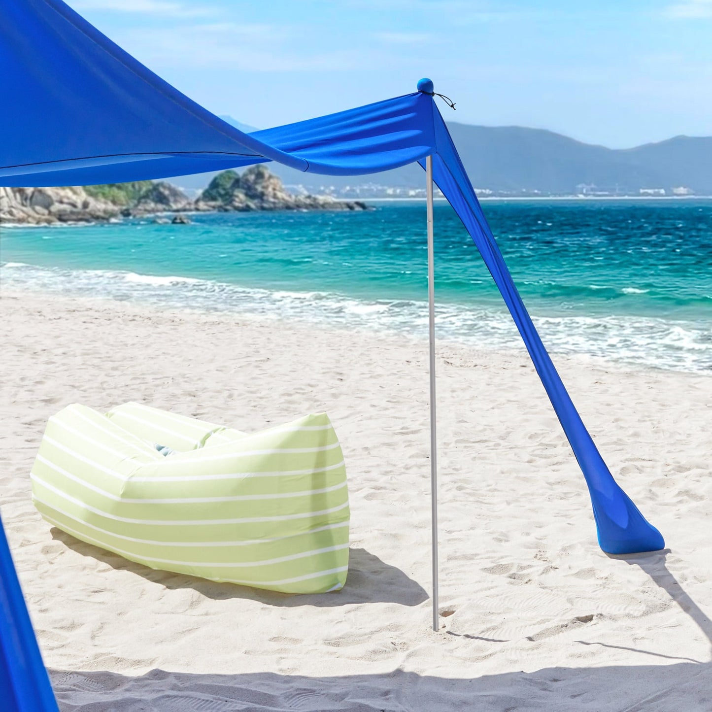 SoBuy OZT02-DB Strandtent 400x400x200 cm – Koningsblauw – Lycra Polyester – UPF 30 – Draagbare Strandluifel met Draagtas