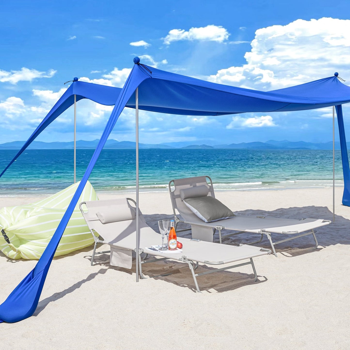SoBuy OZT02-DB Strandtent 400x400x200 cm – Koningsblauw – Lycra Polyester – UPF 30 – Draagbare Strandluifel met Draagtas