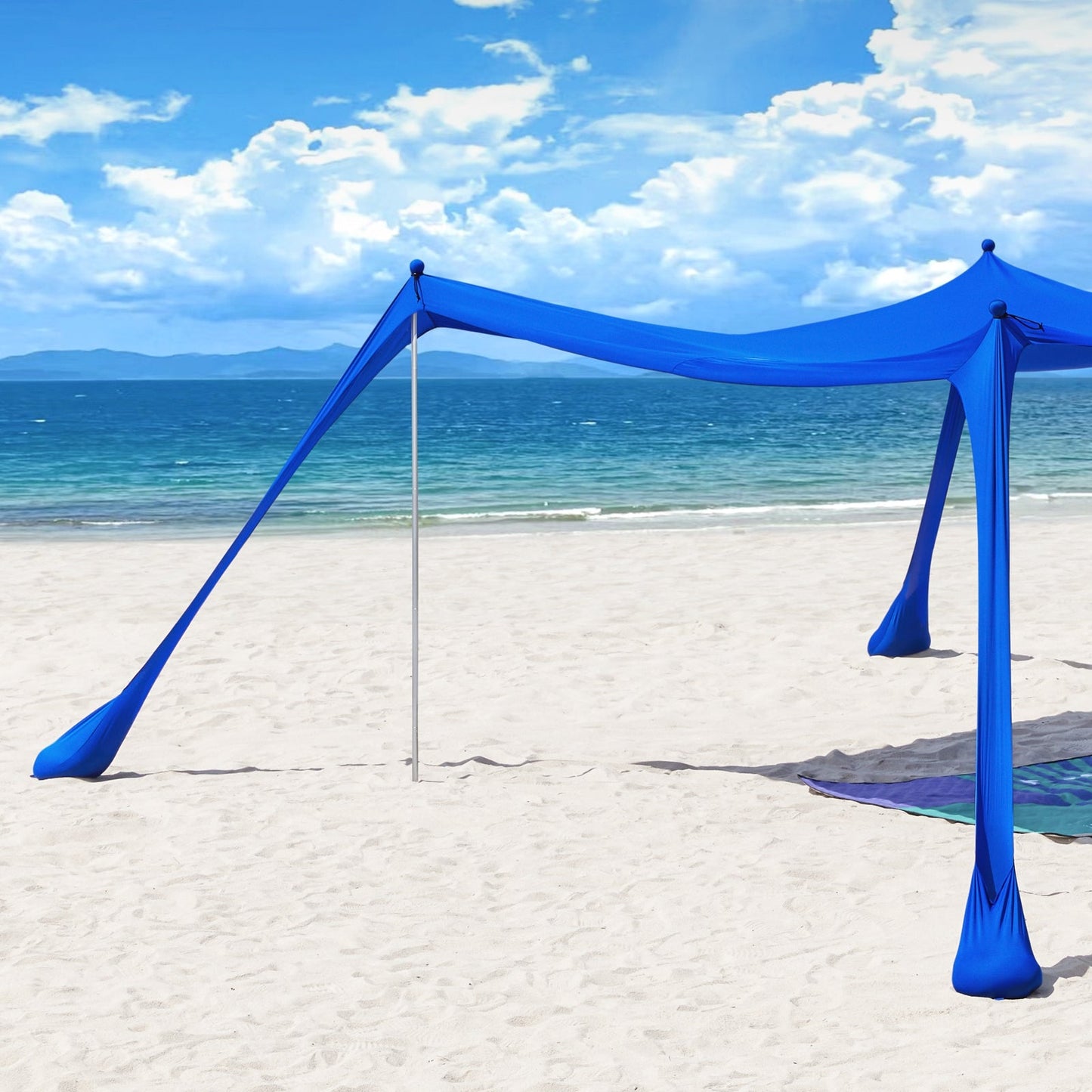 SoBuy OZT02-DB Strandtent 400x400x200 cm – Koningsblauw – Lycra Polyester – UPF 30 – Draagbare Strandluifel met Draagtas