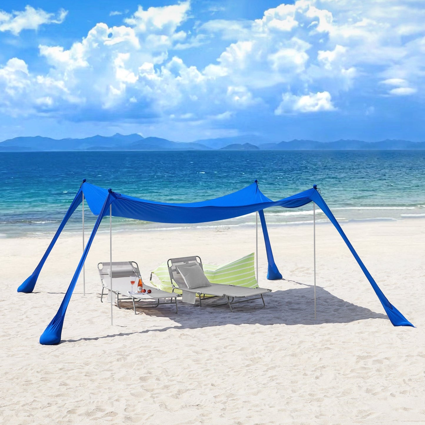 SoBuy OZT02-DB Strandtent 400x400x200 cm – Koningsblauw – Lycra Polyester – UPF 30 – Draagbare Strandluifel met Draagtas