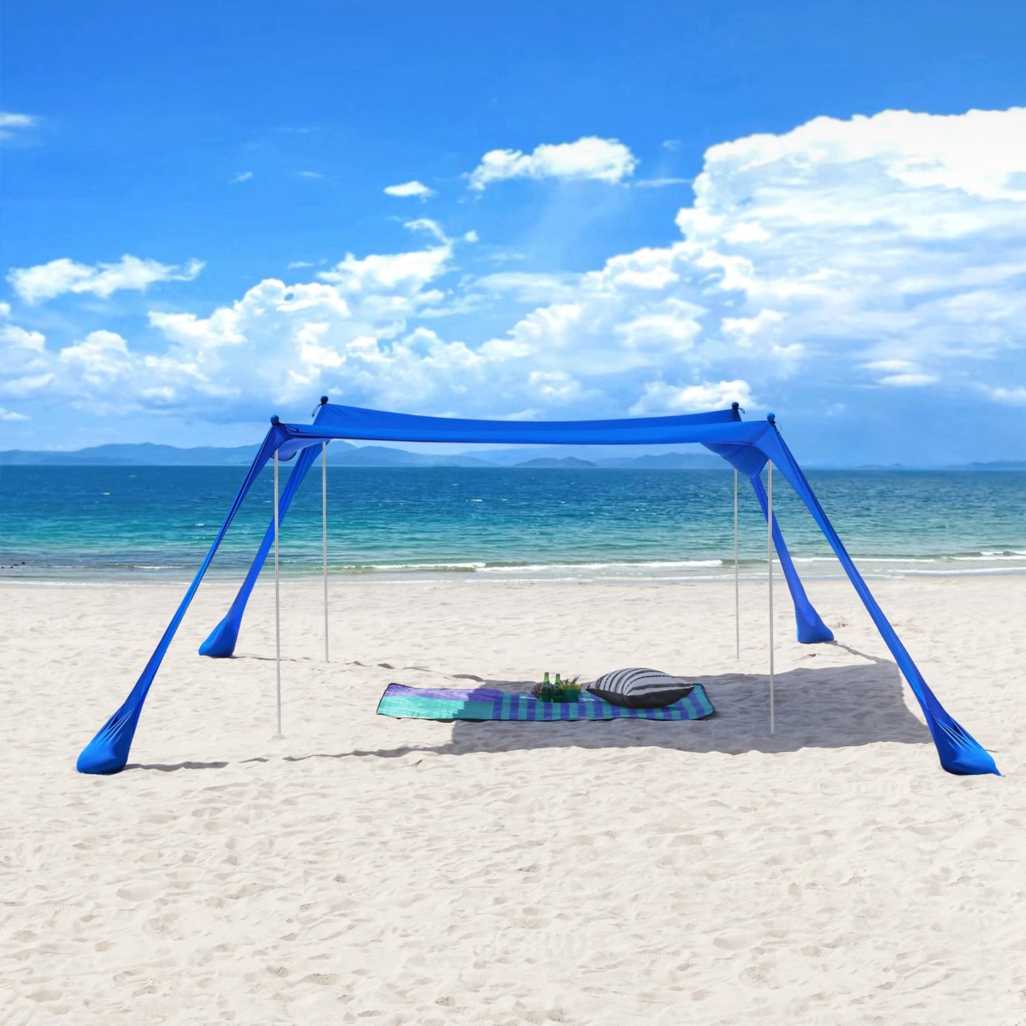 SoBuy OZT02-DB Strandtent 400x400x200 cm – Koningsblauw – Lycra Polyester – UPF 30 – Draagbare Strandluifel met Draagtas