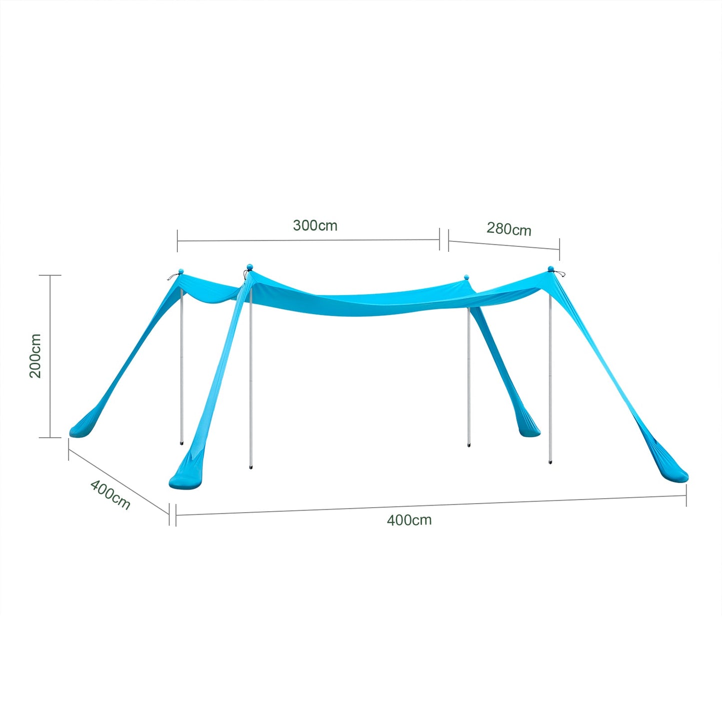 SoBuy Strandtent 400x400x200 cm Turkoois – Lycra Polyester Anti-UV UPF 30 – Draagbare Strandluifel met Draagtas