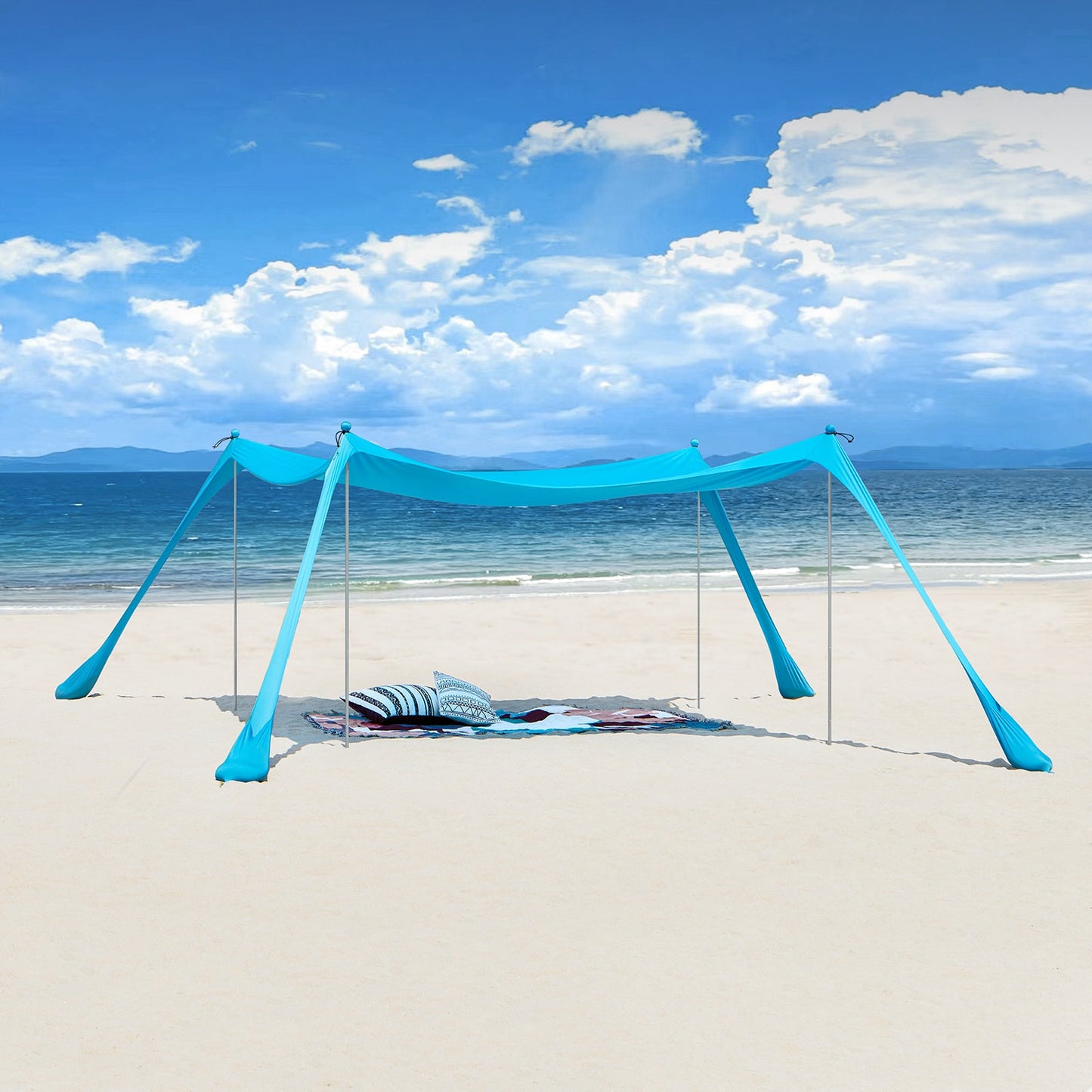 SoBuy Strandtent 400x400x200 cm Turkoois – Lycra Polyester Anti-UV UPF 30 – Draagbare Strandluifel met Draagtas