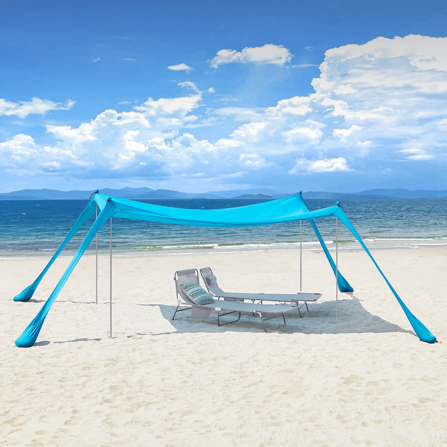 SoBuy Strandtent 400x400x200 cm Turkoois – Lycra Polyester Anti-UV UPF 30 – Draagbare Strandluifel met Draagtas