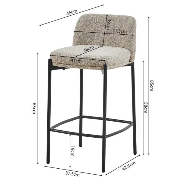 Rousseau Barstoel Ella - Set van 2 - H85 x B37 x D42 cm - Grijs