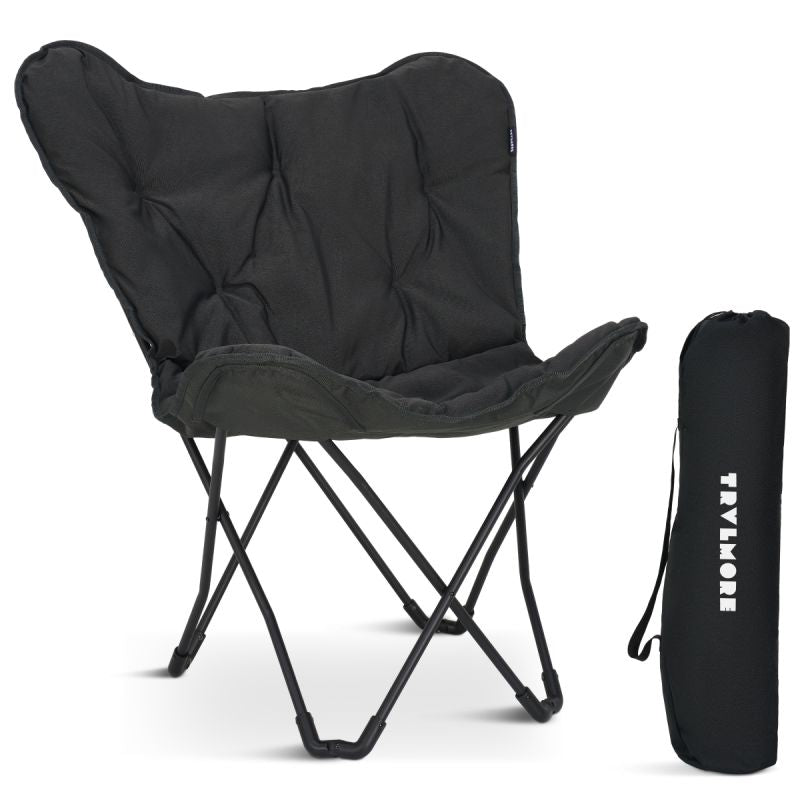 Trvlmore – Vlinderstoel Campingstoel – 82 x 70 x 92 cm – Voorzien Van 136 kg Draagvermogen En Inklapbaar Design En Inclusief Draagtas – Voor Camping En Tuin – Zwart Polyester En Staal