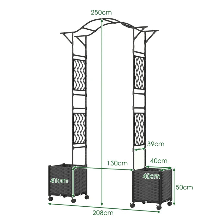 Coast Pergola - Klimrek - 2-in-1 - Plantenbakken - Zelfbewatering - 208x40x250 cm - Grijs