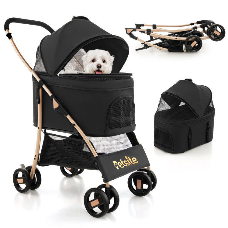 Coast 3-in-1 Hondenbuggy met Afneembaar Autostoeltje – Opvouwbaar – 88x48x98 cm – Grijs/Zwart