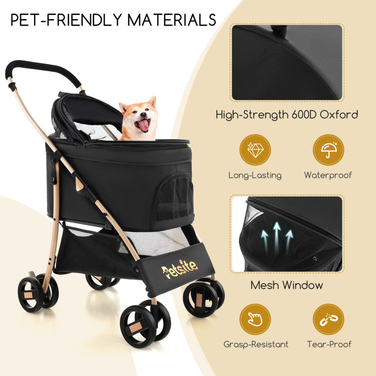 Coast 3-in-1 Hondenbuggy met Afneembaar Autostoeltje – Opvouwbaar – 88x48x98 cm – Grijs/Zwart